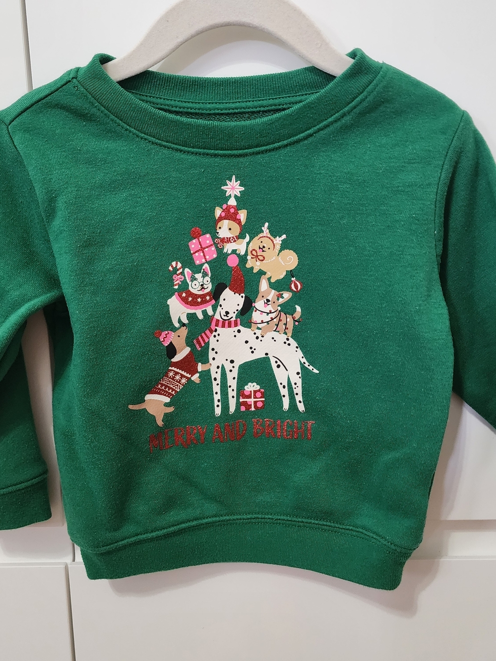 Christmas Baby 12M Merry and Bright Green Holiday Sweatshirt Dogs